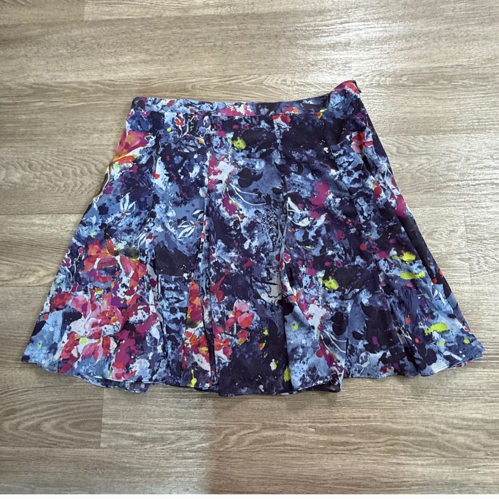 Lauren Ralph Lauren Petite Blue Multi Abstract Floral Pleated A-Line Skirt 12P